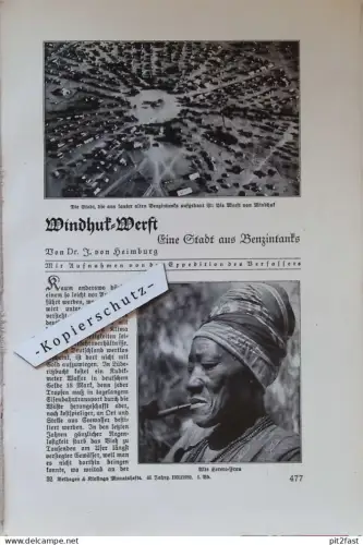 Broschüre - Windhuk - Werft , 1932 , eine Stadt aus Benzintanks , Kolonie , Expedition , Namibia , Afrika !!