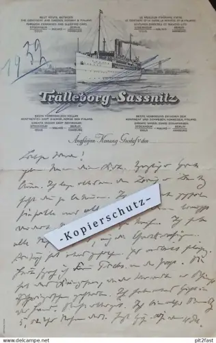 Trälleborg - Sassnitz , 1932 , König Gustaf V , altes Dokument , Schiff , Dampfer !!
