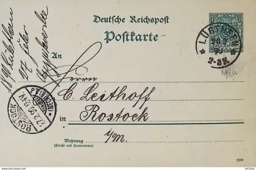 Gypswerke Lübtheen , 1890 , an C. Leithoff in Rostock i. Mecklenburg , Postkarte , Stempel !!