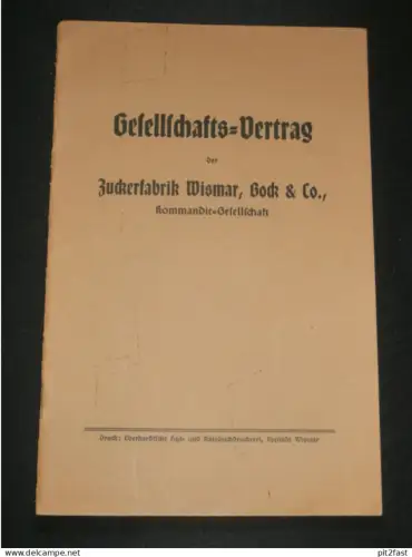Zuckerfabrik Wismar , Bock & Co. 1936 , Vertrag mit Namenslisten , Mecklenburg !!