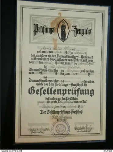 Prüfungs-Zeugnis , Schneider in Bergen a. Rügen , Marie Knaack in Saßnitz , 1935 , Mecklenburg !!