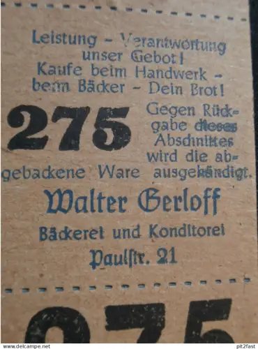 Lebensmittelkarte - Bäckerei Walter Gerloff in Rostock i. Mecklenburg !