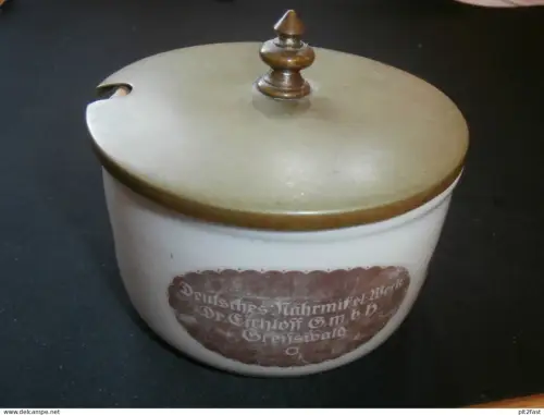 Deutsches Nährmittel Werk in Greifswald , Dr. Eichloff GmbH - Porzellan Zuckerdose , Fleischersatz , Reklame Mecklenburg