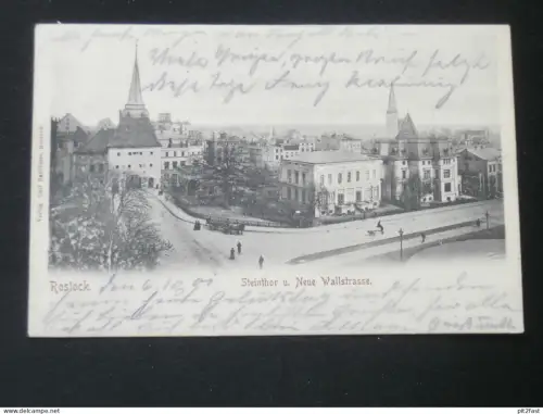 Rostock i. Mecklenburg , 1901 , Steinthor und Wallstrasse , Ansichtskarte , AK !!