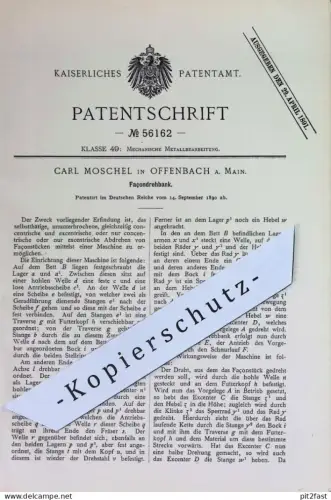 original Patent - Carl Moschel , Offenbach / Main | 1890 | Facondrehbank | Facon - Drehbank | Metall  , Dreher