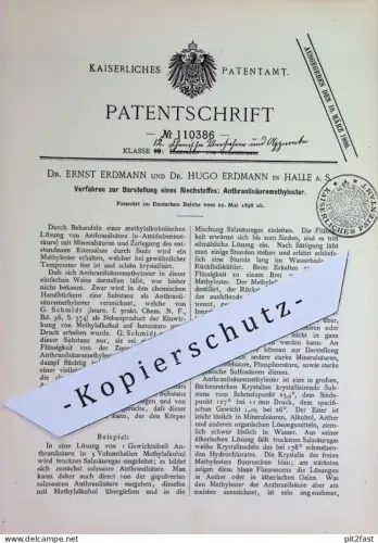 original Patent - Dr. Ernst und Dr. Hugo Erdmann , Halle / Saale | 1898 | Darst. von Anthranilsäuremethylester | Säure