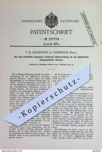 original Patent - F. H. Sanderson , Cambridge , England | 1901 | Objektivbrett an photographischer Kamera | Fotografie !
