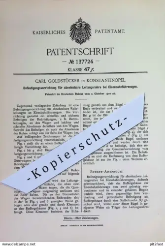 original Patent - Carl Goldstücker , Konstantinopel , Istanbul | 1900 | Leitungsrohre am Eisenbahnfahrzeug | Eisenbahn !