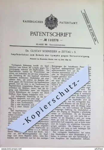 original Patent - Dr. Gustav Schneider , Zittau , Sachsen | 1899 | Impfkästchen zum Schutz der Lymphe vor Verunreinigung