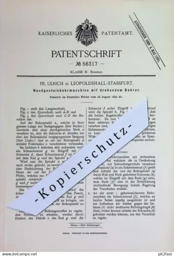 original Patent - Fr. Ulrich , Leopoldshall Stassfurt 1890 | Handgesteinbohrmaschine mit drehendem Bohrer | Bohrmaschine