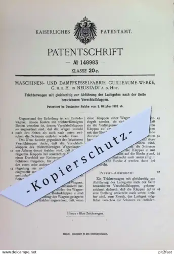 original Patent - Maschinen- & Dampfkesselfabrik Guilleaume Werke GmbH , Neustadt Haardt | 1902 | Trichterwagen f. Güter