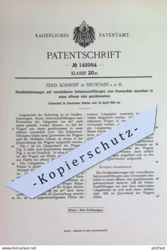 original Patent - Ferd. Schmidt , Neustadt a. d. H. | 1903 | Straßenbahnwagen | Eisenbahn , Straßenbahn | Wandfüllung