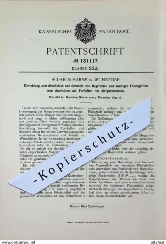 original Patent - Wilhelm Harms , Wunstorf | 1899 | Abscheiden von Magermilch | Milch , Margarine , Butter , Molkerei