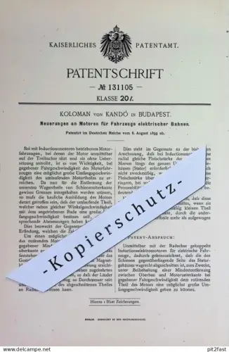 original Patent - Koloman von Kandó , Budapest Ungarn | 1899 | Motor für Fahrzeuge elektrischer Bahnen | Induktionsmotor