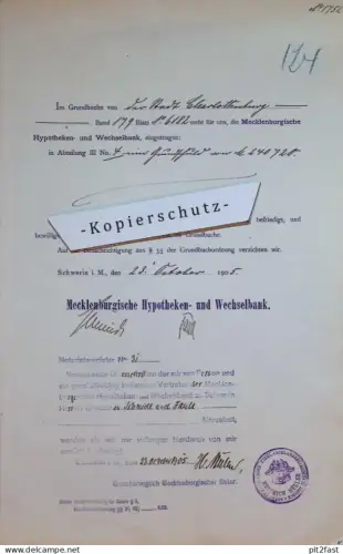 Hypothek - Schwerin i. Mecklenburg , 1905 , Schmidt und Faull !!!