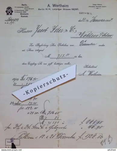 A. Wertheim in Rostock , Stralsund , Berlin , 1907 , Wohlen i. Schw. ,  Mecklenburg !!