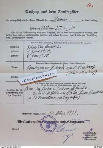 Pfarrkirche Burow i. Mecklenburg , 1939 , H. Arndt , L. Niendorff , von Dreylützow , Schwerin  !!