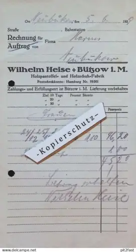 Wilhelm Heise in Bützow , 1929 , Holzpantoffel Fabrik , Neubukow , altes Dokument , Mecklenburg  !!