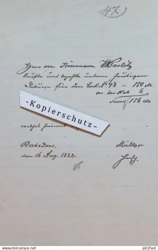 von Könemann in Warlitz b. Hagenow , 1882 , Adel , Basedow , altes Dokument , Mecklenburg  !!