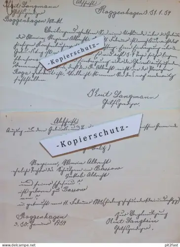 Bassow und Roggenhagen b. Brunn i. Mecklenburg , 1934 , 2x Dokument , Langmann , Langbein !!