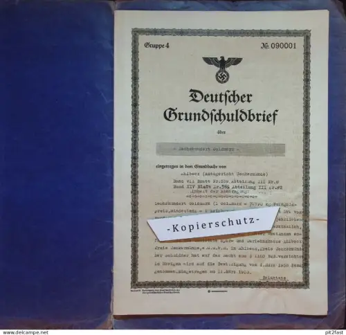Deutscher Grundschuldbrief , Ahlbeck a. Usedom , 1938 , Gold , Ueckermünde , Eggesin , Anna Rieck geb. Kriehn !!