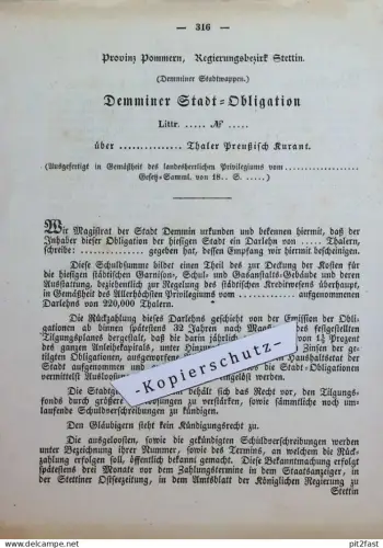 Stadt-Obligation Demmin i. Pommern , 1866 , Darlehen , Hypothek , Bezirk Stettin !!