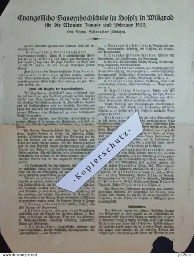 Bauernhochschule im Hospiz Wiligrad b. Schwerin , 1922 , Vellahn , Plan , altes Dokument !!
