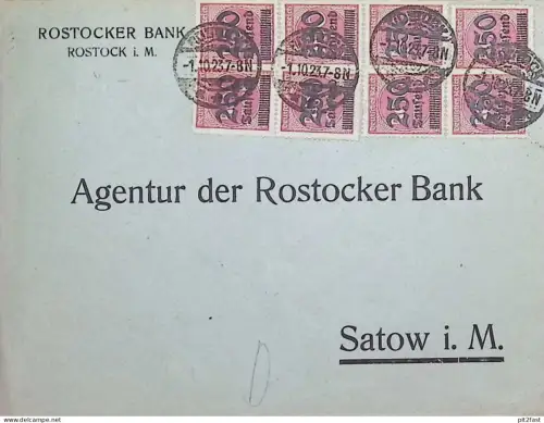 Agentur der Rostocker Bank , 1923 , nach Satow , Inflation , Ganzsache , Umschlag !!