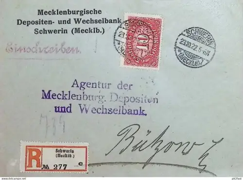 Mecklenburgische Depositen- und Wechselbank Schwerin , 1922 , nach Bützow , Ganzsache , Umschlag !!