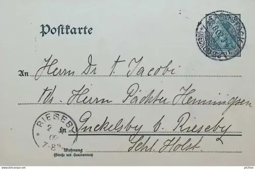 Dr. A. Jacobi in Guckelsby b. Rieseby , 1902 , alte Postkarte aus Rostock  !!