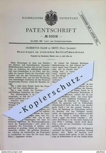 original Patent - Hubertus Raab , Zeitz , Sachsen | 1884 | stehende Heißluftmaschine | Motor Motoren | Gebläse , Antrieb