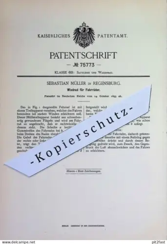 original Patent - Sebastian Müller , Regensburg | Windrad für Fahrräder | Fahrrad | Antrieb | Windkraft , Propeller