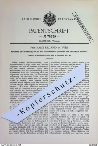 original Patent - Frau Marie Kirchner , Wien Österreich | 1893 | Schneiden von Gewebe | Stoff , Hut , Kleidung , Schuhe