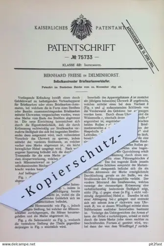 original Patent - Bernhard Freese , Delmenhorst | 1893 | Briefmarkenverkäufer | Briefmarken - Automat | Post | Kasse !