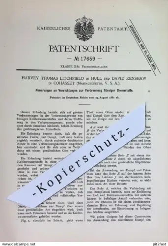 original Patent - Harvey Thomas Litchfield , Hull | D. Renshaw , Cohasset Massachusetts USA 1881 | flüssige Brennstoffe