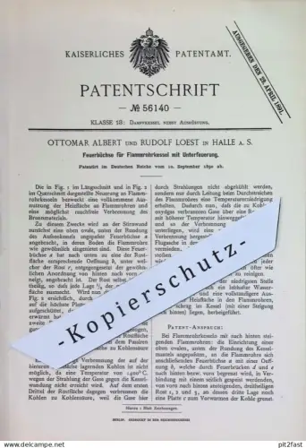 original Patent - Ottomar Albert , Rudolf Loest , Halle / Saale | 1890 | Feuerbüchse für Flammrohrkessel | Dampfkessel
