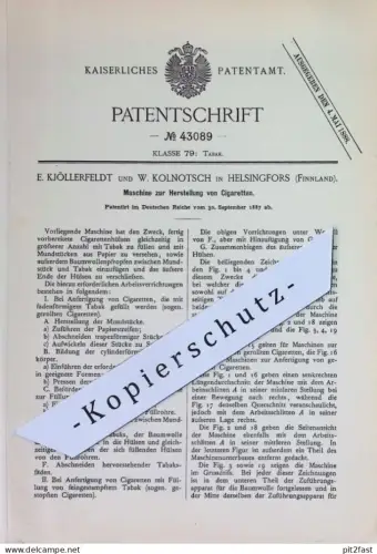 original Patent - E. Kjöllerfeldt , W. Kolnotsch , Helsingfors , Finnland | 1887 | Cigaretten | Zigaretten | Tabak !!