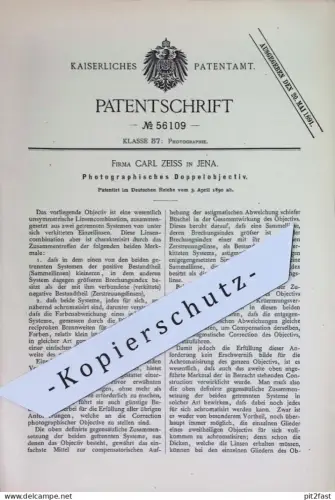 original Patent - Firma Carl Zeiss , Jena | 1890 | Photographisches Doppelobjektiv | Objektiv | Fotografie Kamera Linse