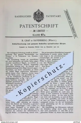 original Patent - B. Graf , Ravensburg , Württemberg | 1901 | Schleifwerkzeug | Schleifen , Werkzeug , Dynamo !!