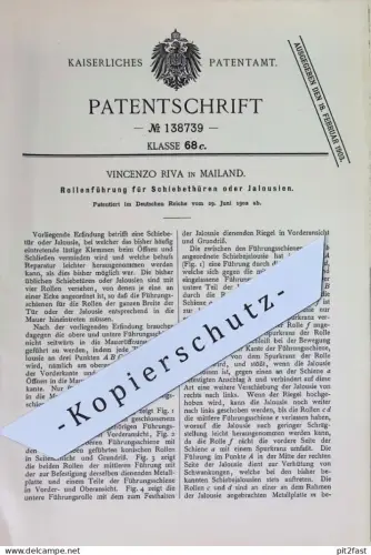 original Patent - Vincenzo Riva , Mailand , Italien | 1902 | Rollenführung für Schiebetüren o. Jalousien | Rollo Vorhang