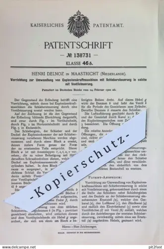original Patent - Henri Delnoz , Maastricht Niederlande | 1902 | Umwandlung v. Explosionskraftmaschine | Motor Gasmotor