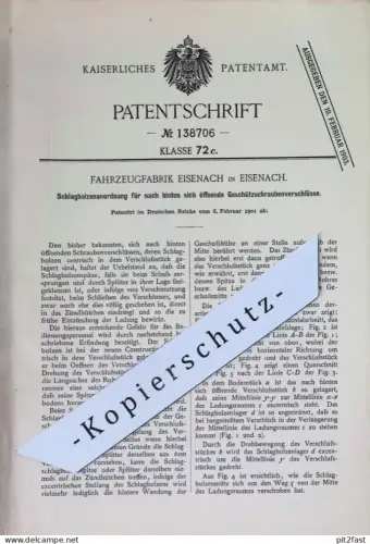 original Patent -  Fahrzeugfabrik Eisenach | 1901 | Schlagbolzen für Geschützschraubenverschluss | Geschütz , Geschoss