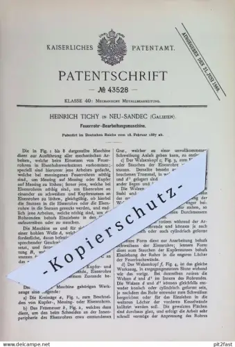 original Patent - Heinrich Tichy , Neu Sandec , Galizien | 1887 | Feuerrohr - Bearbeitungsmaschine | Eisenbahn , Metall