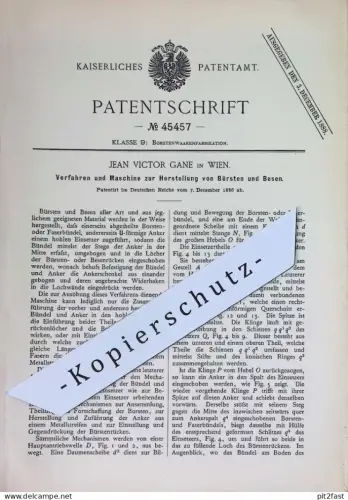 original Patent - Jean Victor Gane , Wien , Österreich | 1886 | Herst. von Bürsten & Besen | Bürste , Borsten , Pinsel