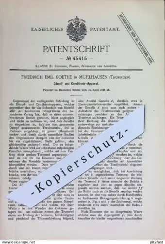original Patent - Friedrich Emil Koethe , Mühlhausen , Thüringen | 1888 | Dämpf- & Konditionier-Apparat | Dämpfkasten !!