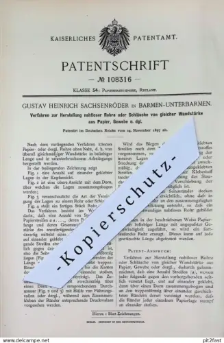 original Patent - Gustav Heinrich Sachsenröder , Barmen Unterbarmen | 1897 | nahtlose Rohre , Schläuche | Rohr Schlauch