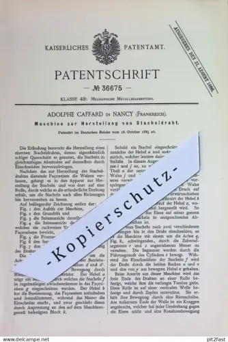 original Patent - Adolphe Caffard , Nancy , Frankreich | 1885 | Herstellung von Stacheldraht | Draht , Blech , Metall