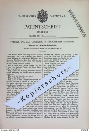 original Patent - Fredrik Wilhelm Tornberg , Stockholm , Schweden | 1885 | rotierende Zahnbürsten | Zahnbürste , Bürste