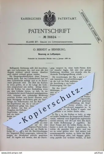 original Patent - O. Berndt , Bernburg | 1886 | Luftpumpen | Luftpumpe | Druckluft | Lüftung , Gebläse