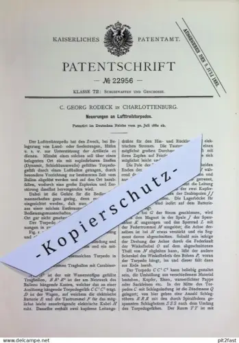original Patent - C. Georg Rodeck , Berlin / Charlottenburg | 1882 | Lufttreibtorpedos | Torpedo , Artillerie , Waffen !